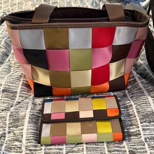 Colorful Patchwork Tote and Wallet Set